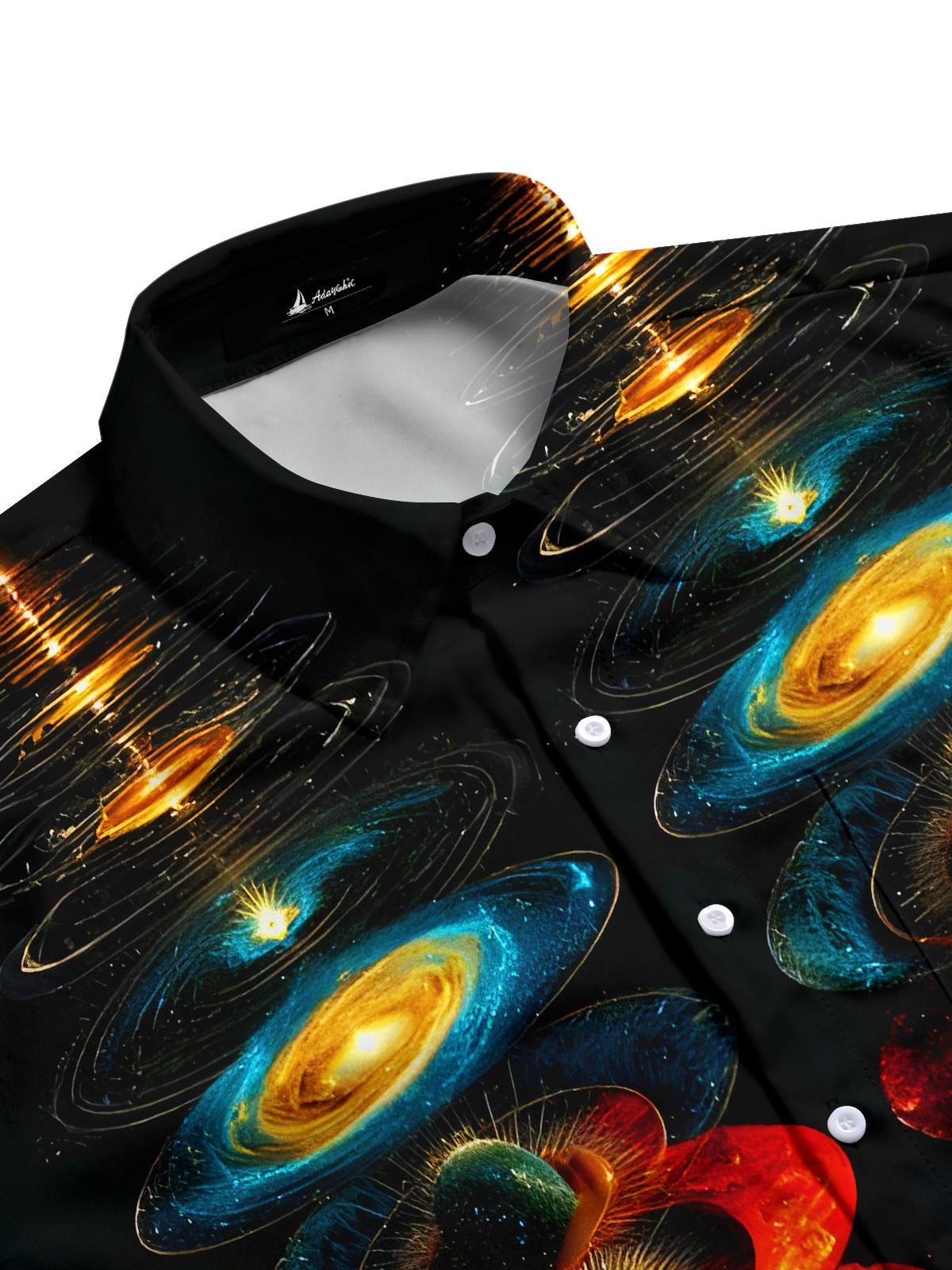 Psychedelic Star Planet Men's Pocket Short Sleeve Shirts