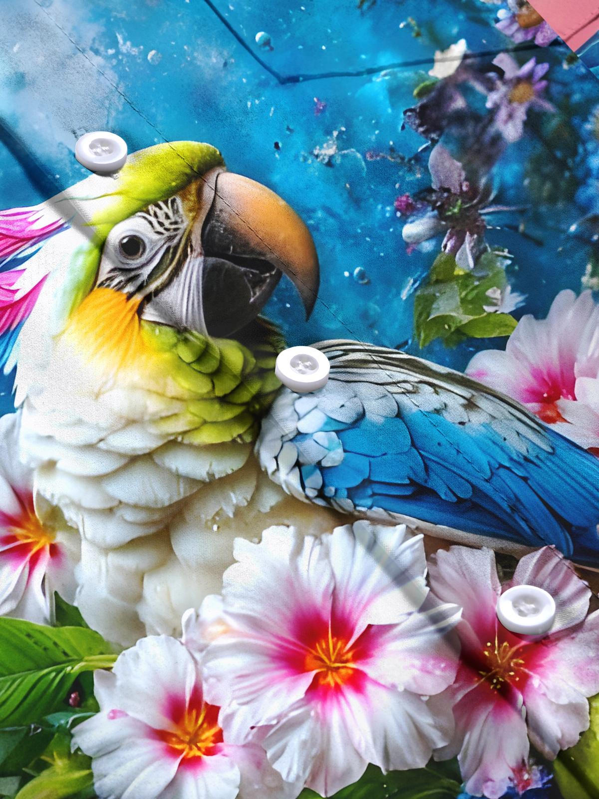 Hawaiian Parrot Floral Men's Pocket Short Sleeve Shirts