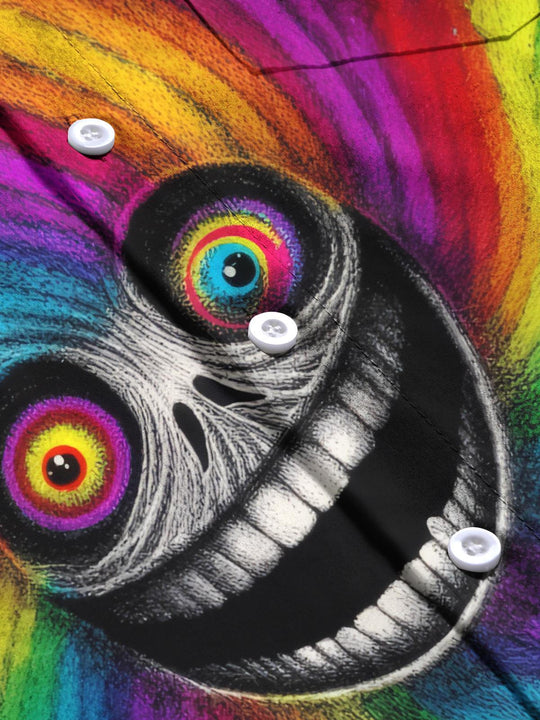 Funny Skull Print Men's Pocket Short Sleeve Shirts