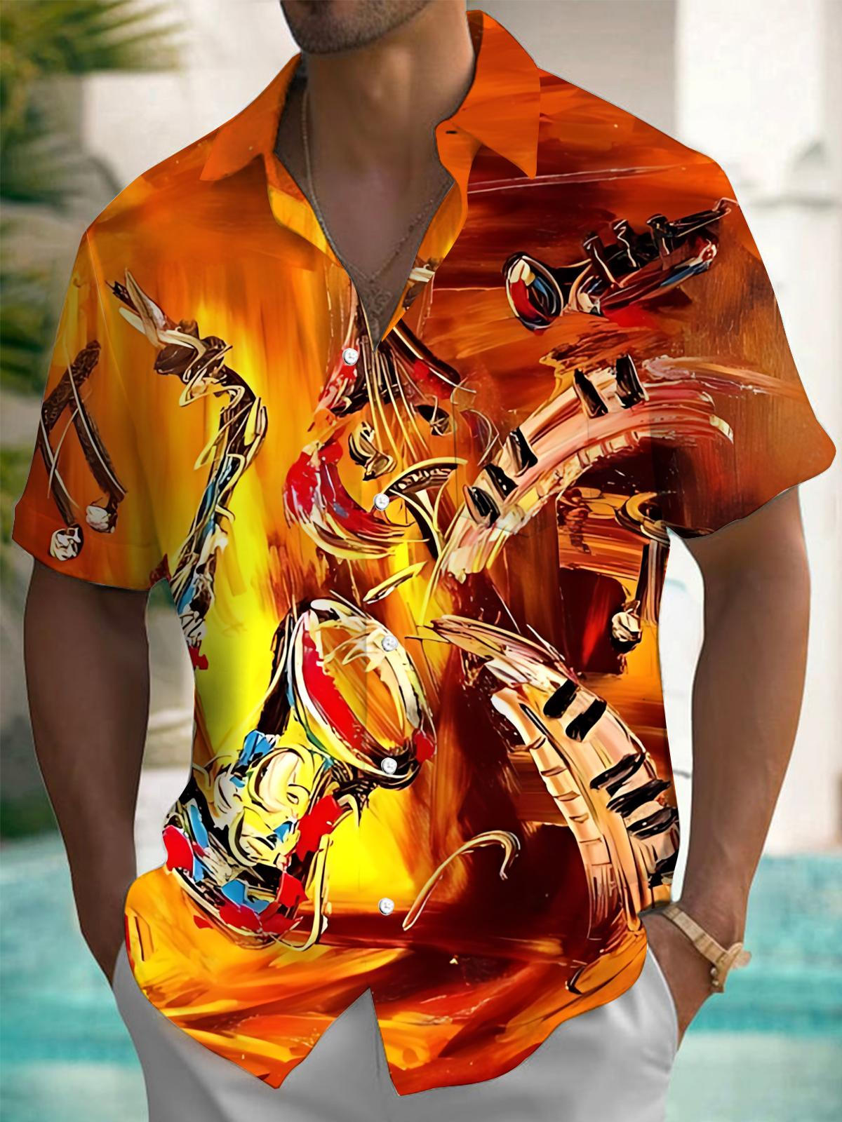 Musical Instrument Art Print Men's Pocket Short Sleeve Shirts