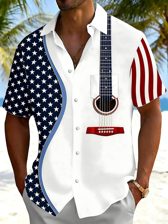 men's guitar print shirt front view Independence Day
