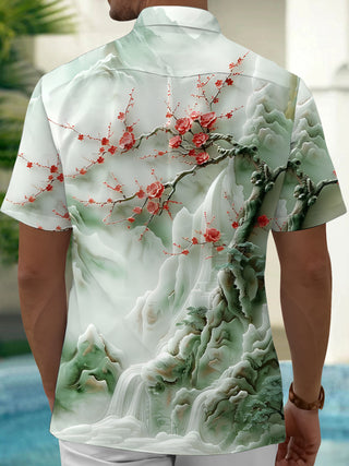 Men's floral print short sleeve shirt back view