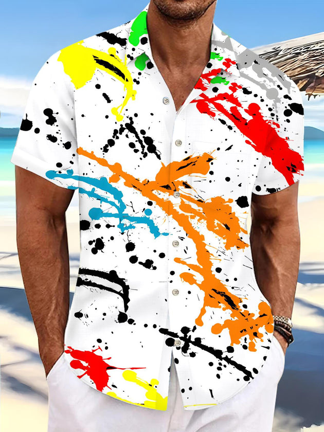 Men's abstract tie dye print short sleeve shirt front view