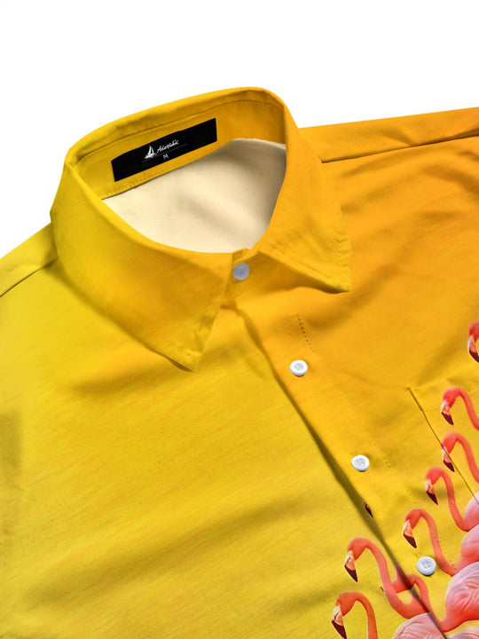 men's pink bird pattern shirt side view