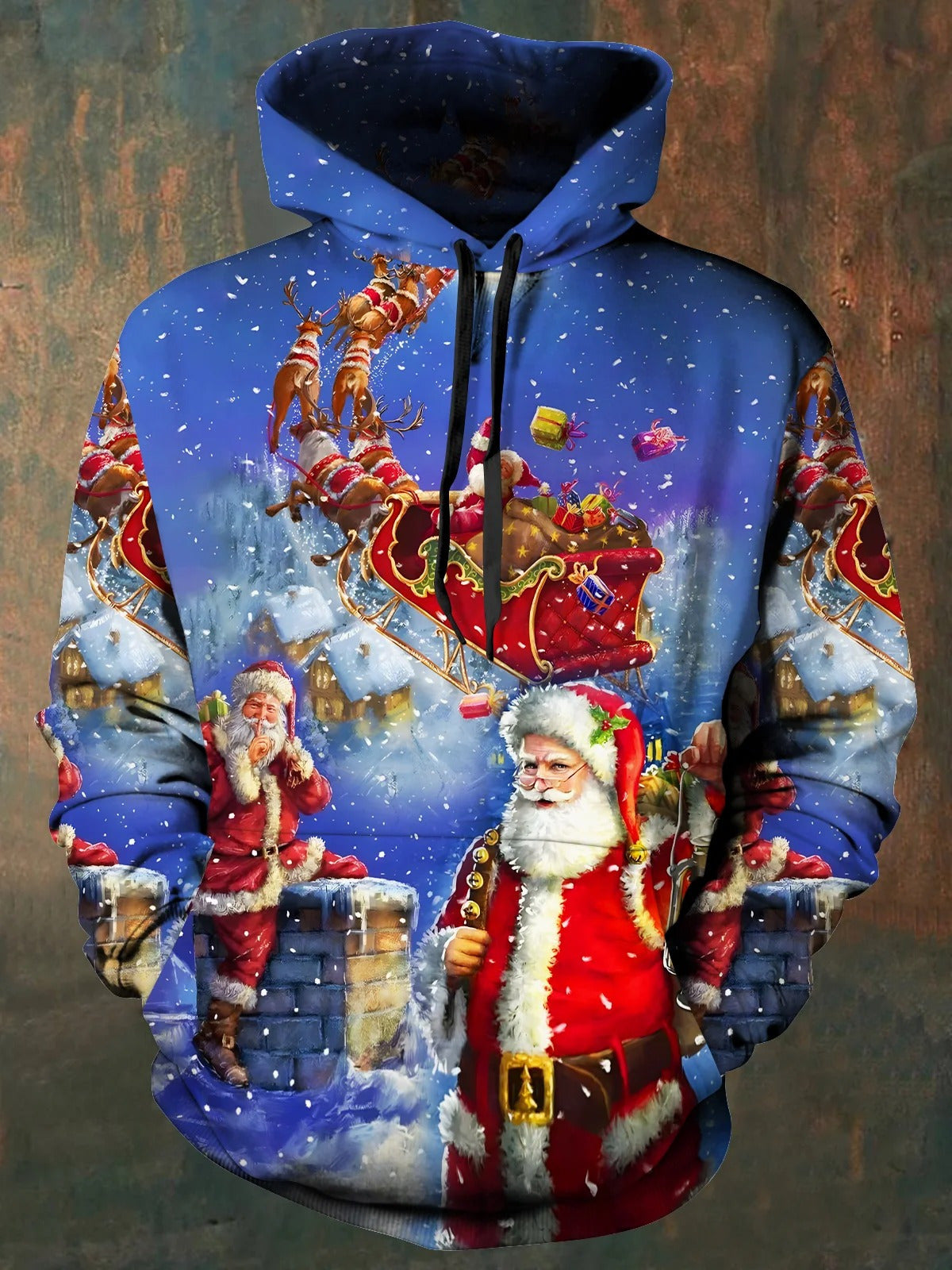 Christmas Santa Claus Long Sleeve Hooded Pocket Men's Top