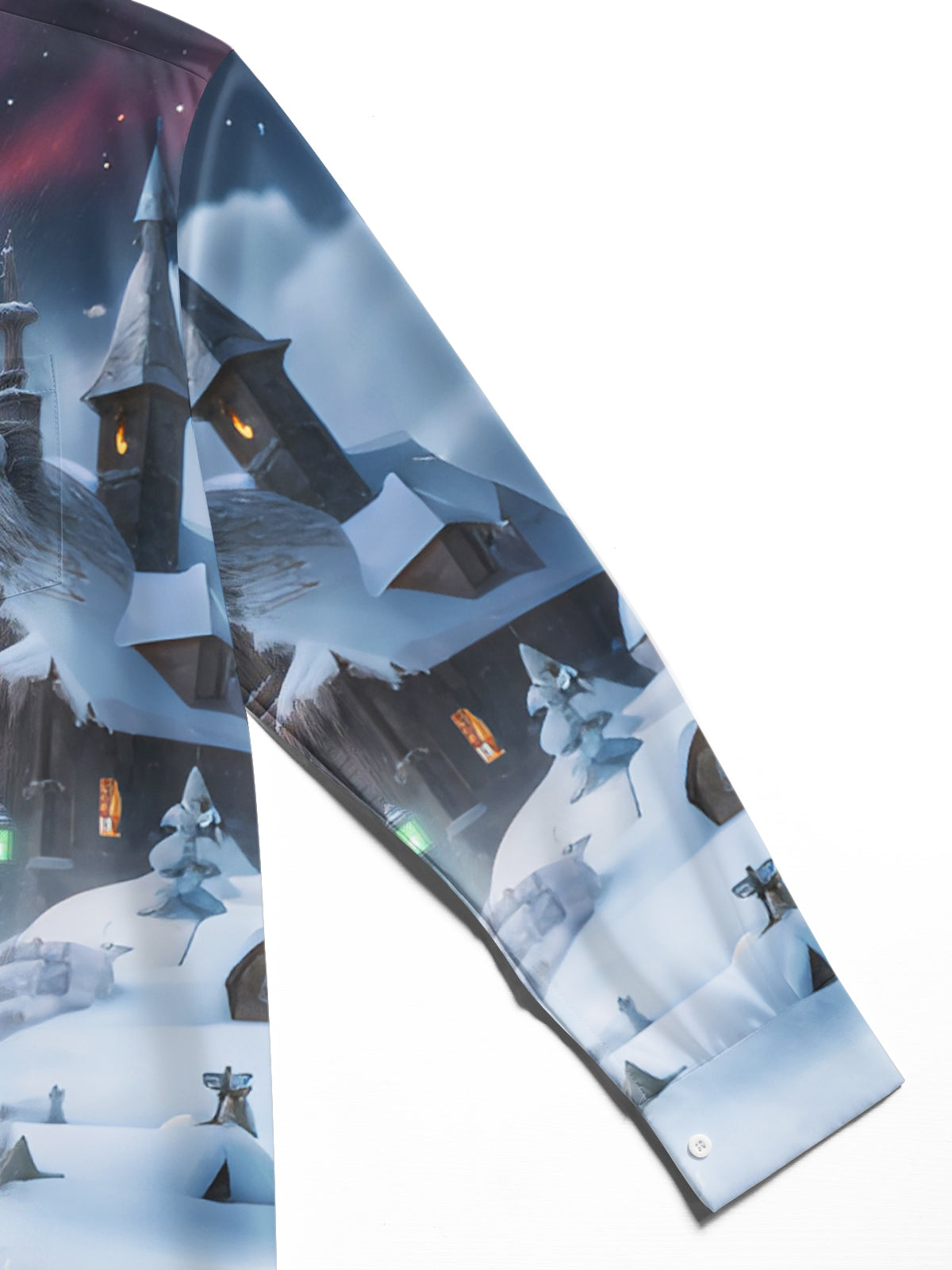 Winter Rock Snowman Print Men's Pocket Long Sleeve Shirts