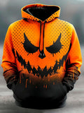 Halloween Pumpkin Long Sleeve Hooded Pocket Men's Top