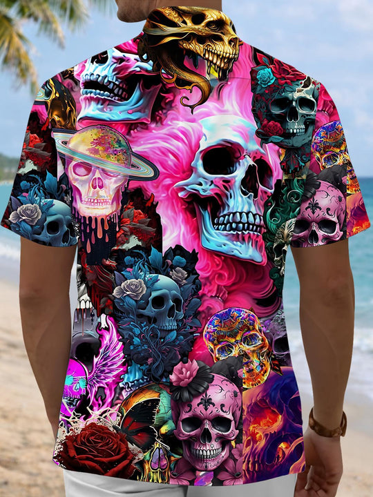 men's skeleton pattern shirt back view