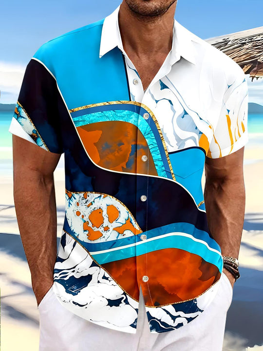 Men's abstract print short sleeve shirt front view