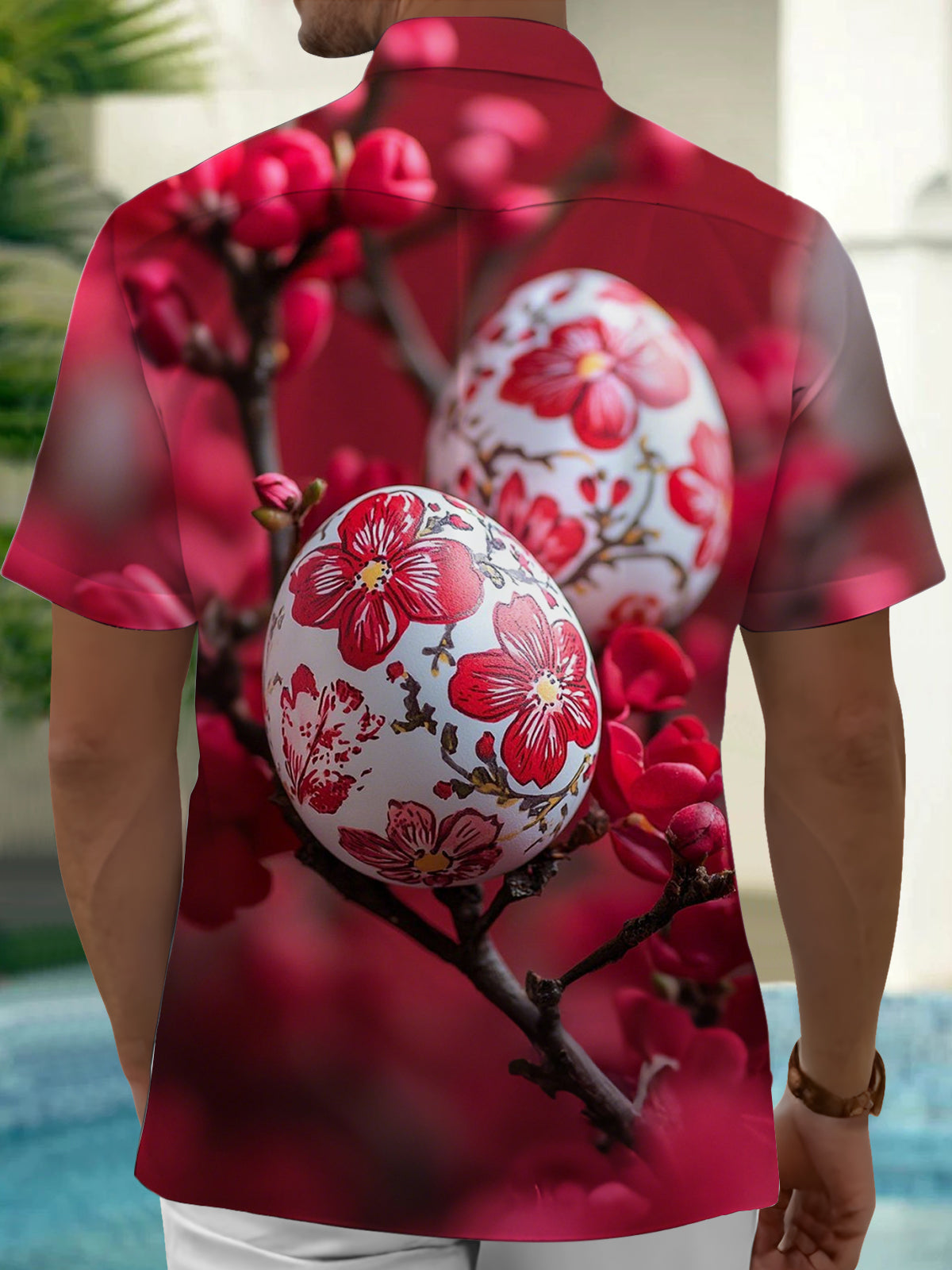 Easter Egg Print Men's Pocket Short Sleeve Shirts