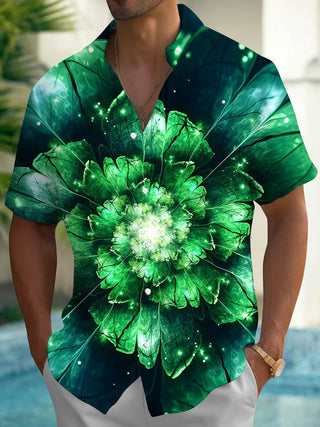 Men's multicolor floral short sleeve shirt front view