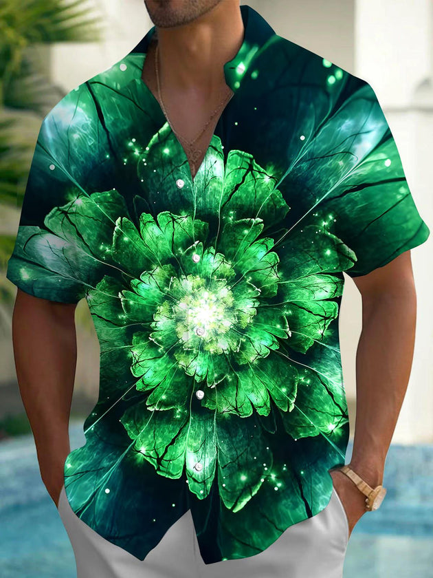 Men's multicolor floral short sleeve shirt front view