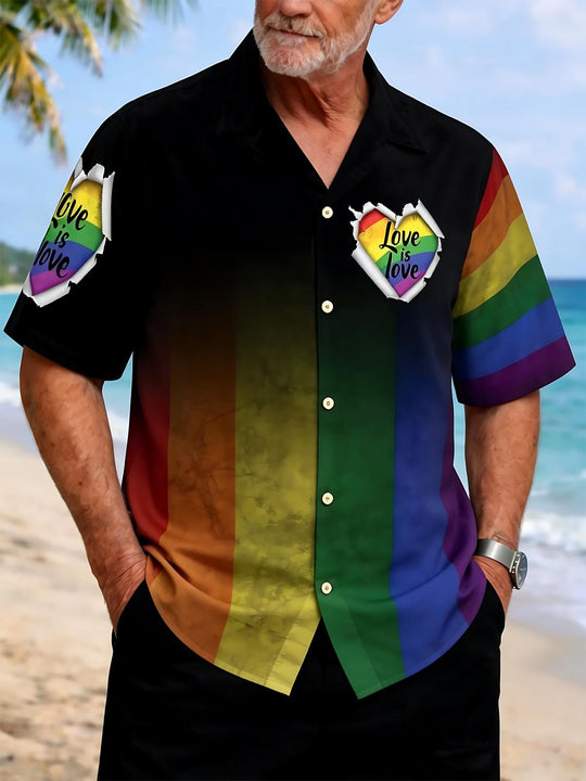 Pride Month Gradient Print Men's Pocket Short Sleeve Shirts