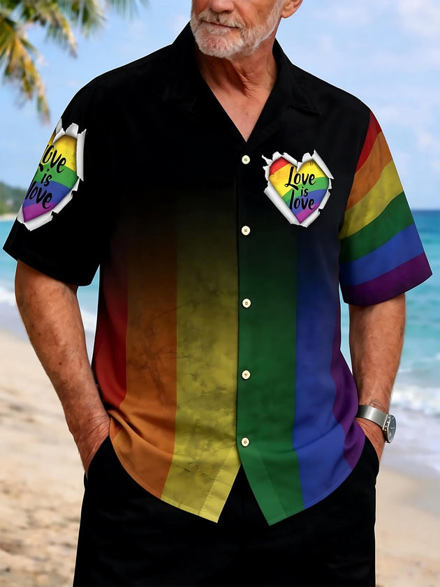 Pride Month Gradient Print Men's Pocket Short Sleeve Shirts