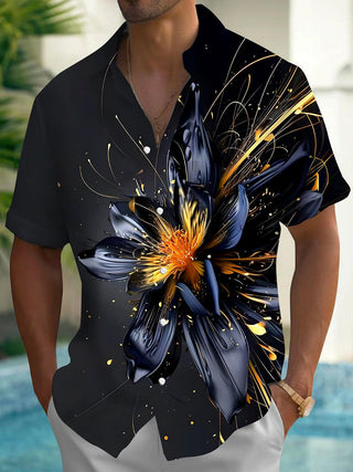 Men's floral short sleeve Hawaiian shirt front view for tropical beach vacation
