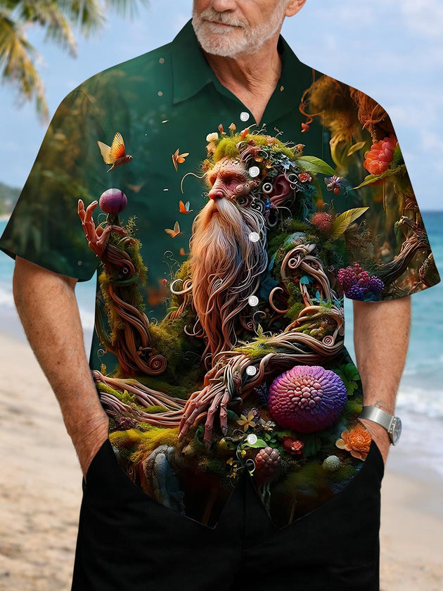 Retro Dark Forest Fantasy Elder Art Men's Pocket Short Sleeve Shirts