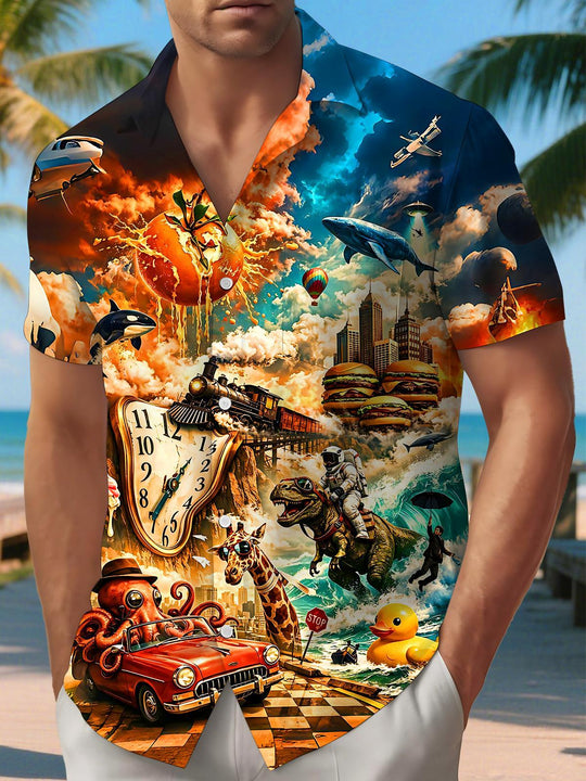 Fun Surreal Dream Collage Art Men's Pocket Short Sleeve Shirts