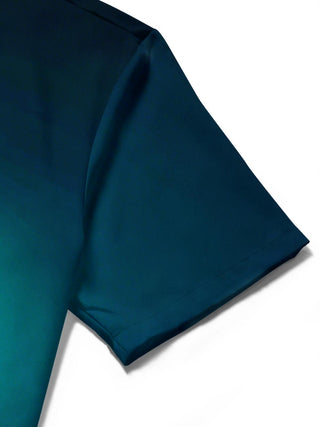Men's abstract print short sleeve shirt detail stitching close-up