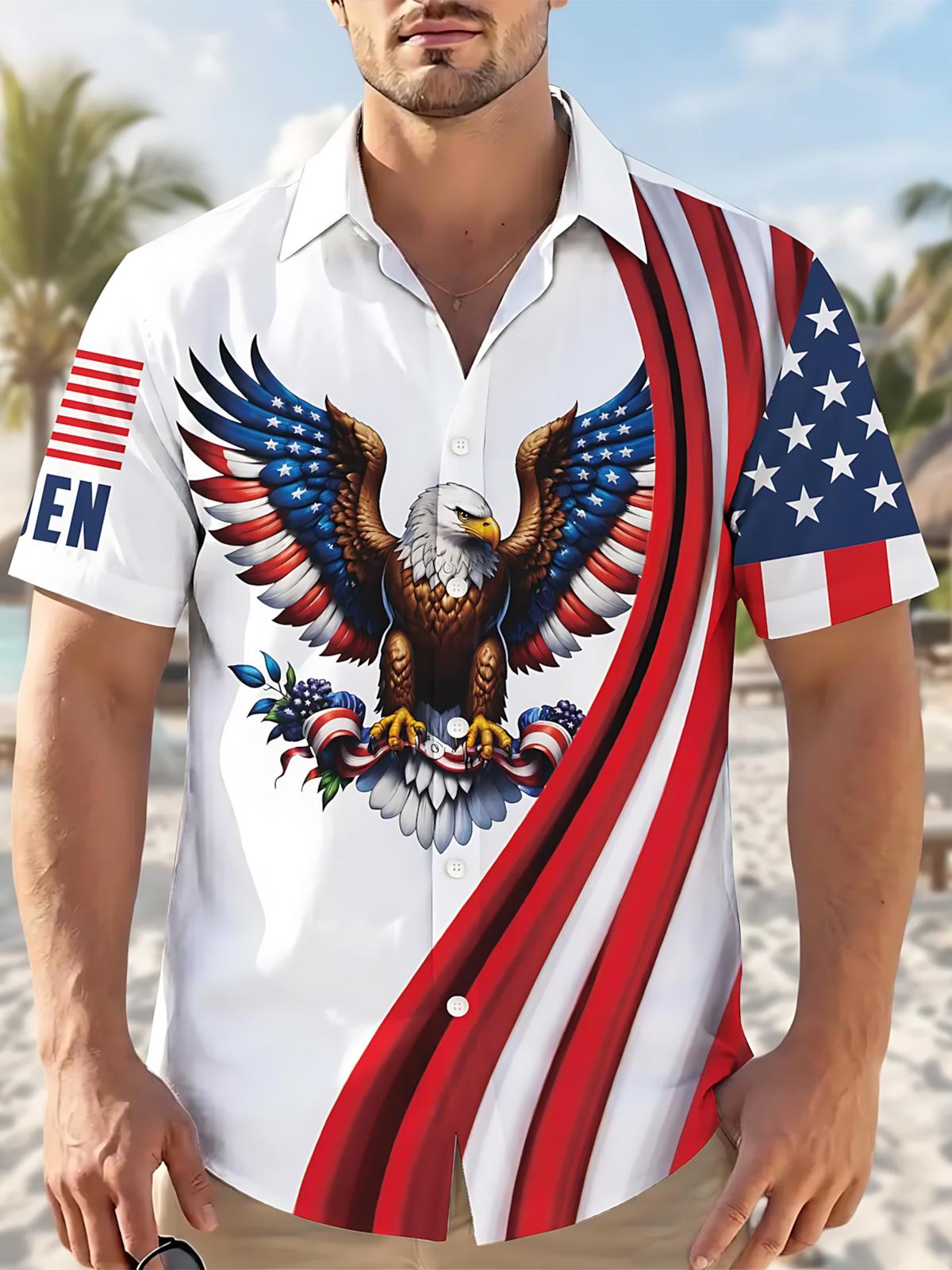 men's eagle print shirt front view Independence Day