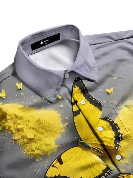 Men's butterfly print half sleeve pocket shirt side view