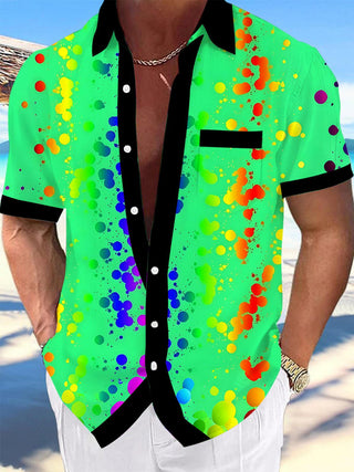 Men's abstract tie dye short sleeve shirt front view