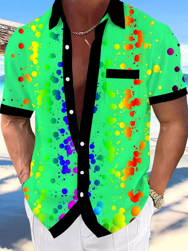 Men's abstract tie dye short sleeve shirt front view