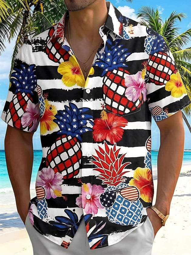 American Independence Day Fun Pineapple Men's Pocket Short Sleeve Shirts