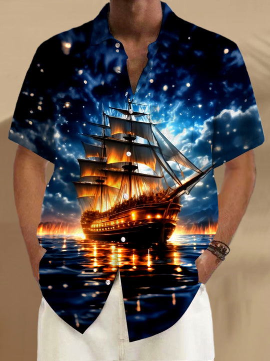 men's Hawaiian shirt front view tropical beach vacation