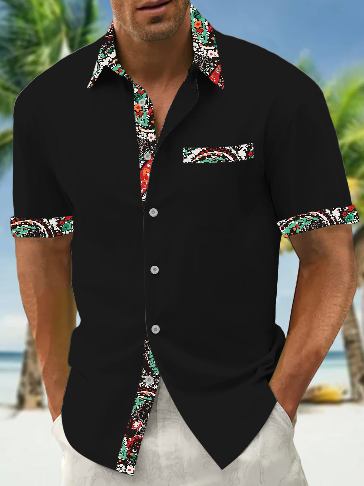 Ethnic Print Men's Pocket Short Sleeve Shirts