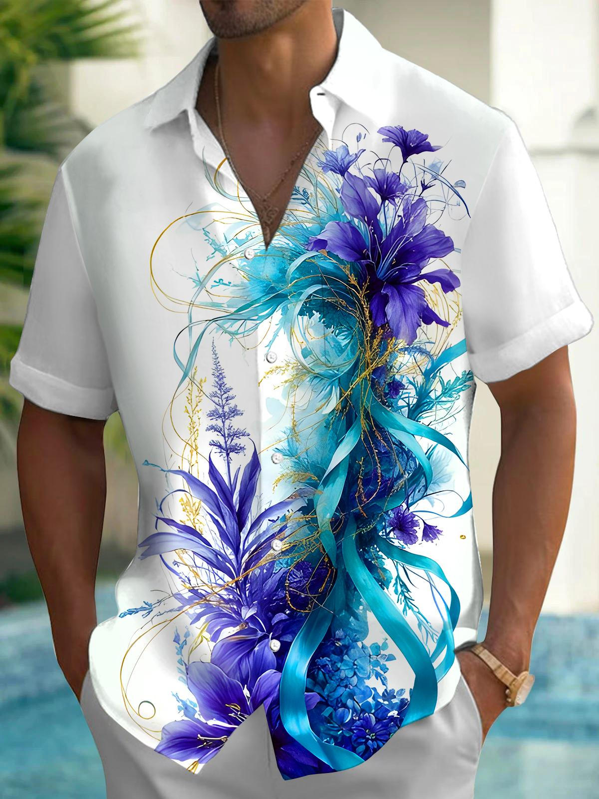 Art Floral Men's Pocket Short Sleeve Shirts