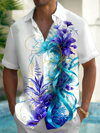 Men's short sleeve floral shirt front view