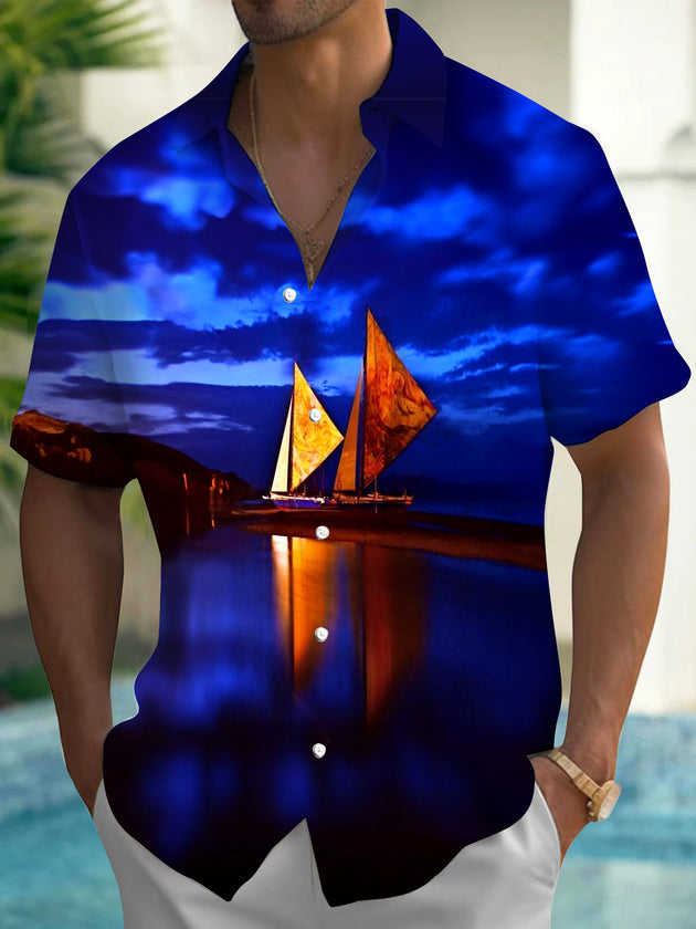 men's Hawaiian shirt front view tropical beach vacation