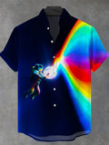 Astronaut Rainbow Men's Pocket Short Sleeve Stand Collar Shirts