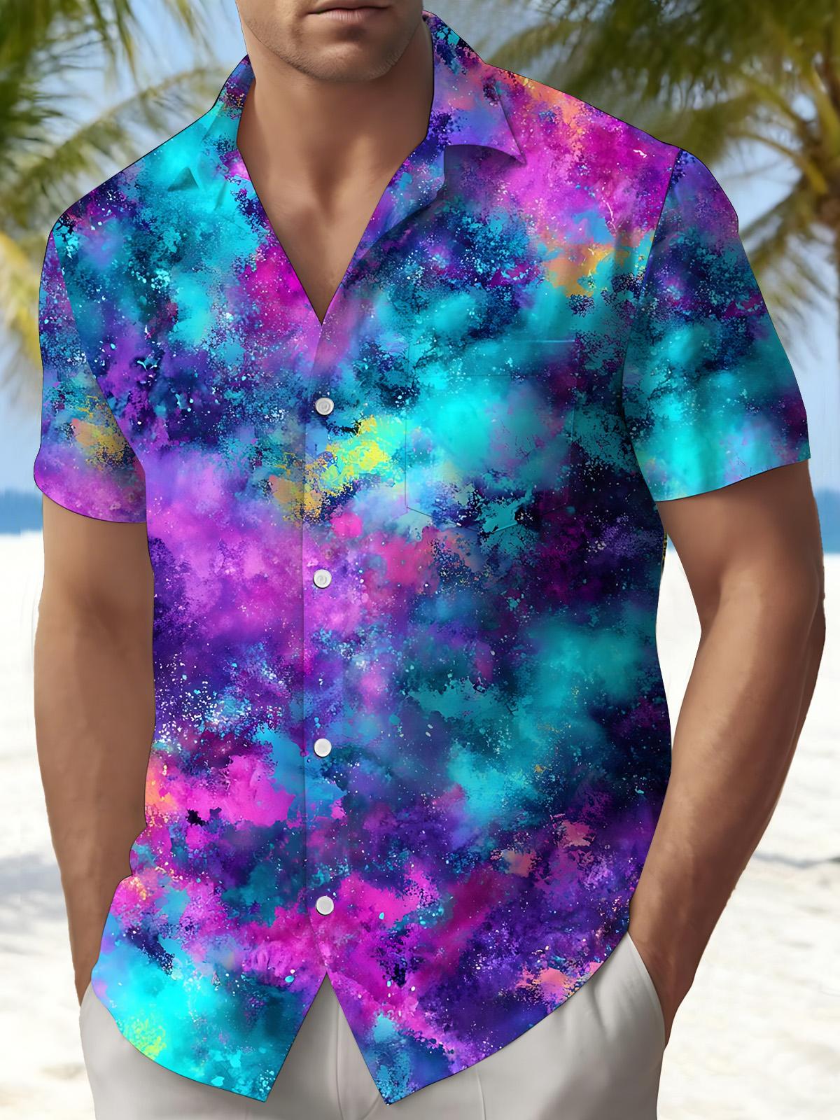 Tie Dye Gradient Print Men's Pocket Short Sleeve Shirts