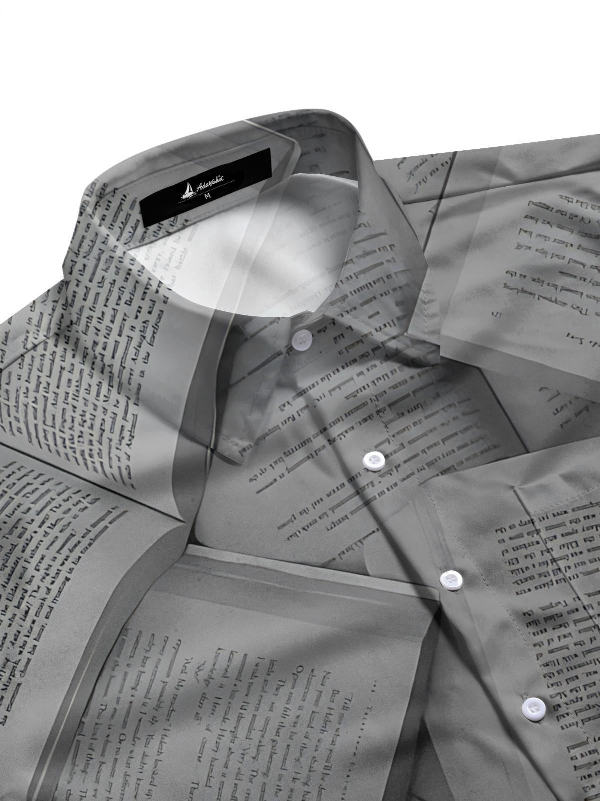 Book Print Men's Pocket Long Sleeve Shirts