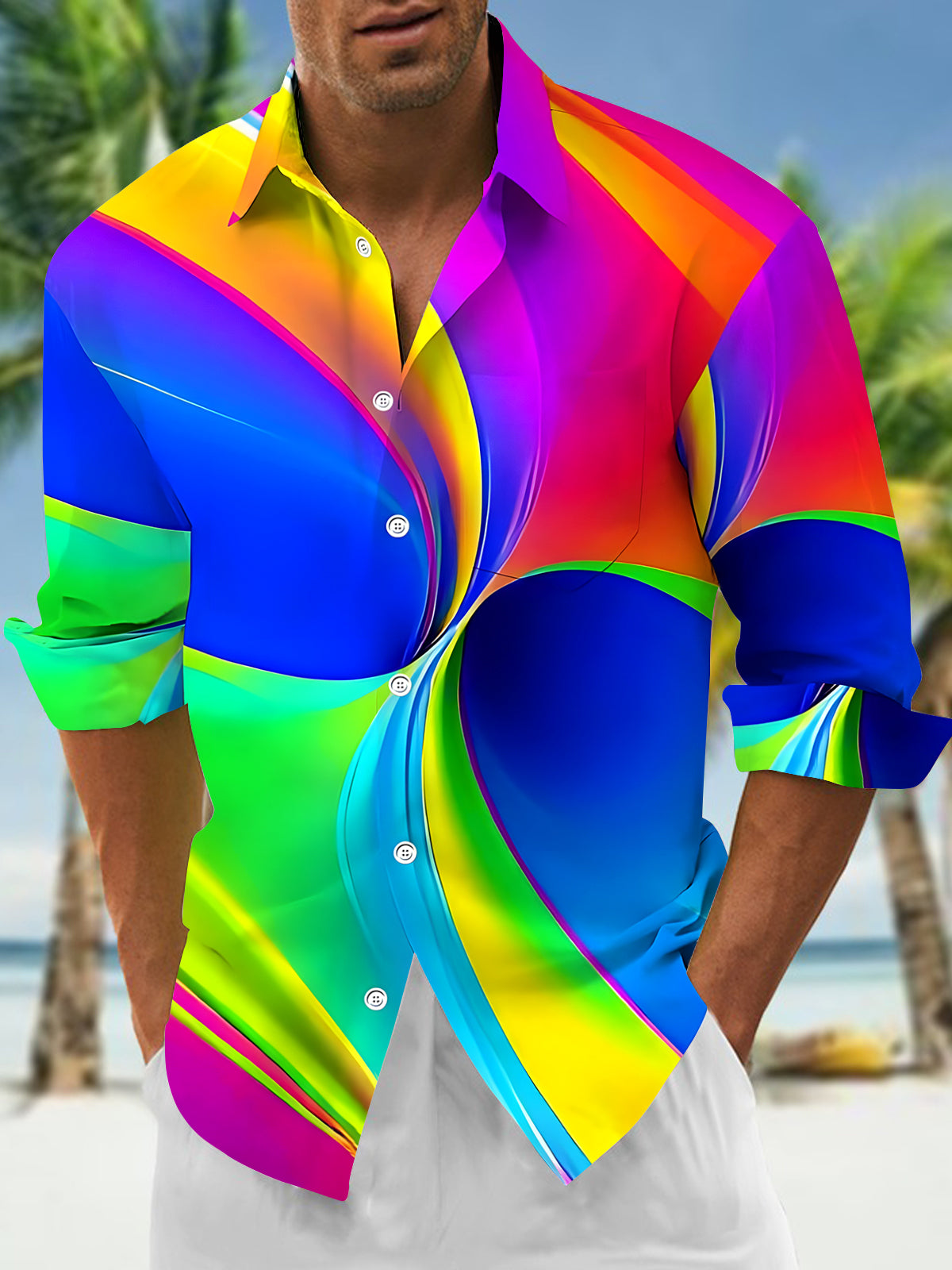 Tie Dye Men's Pocket Long Sleeve Shirts