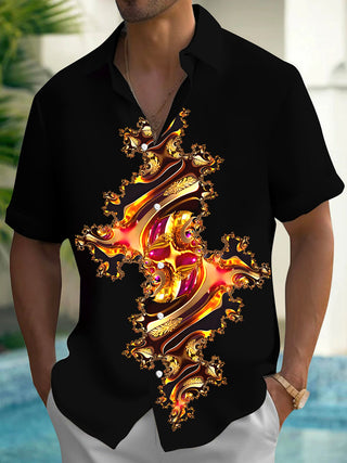 Men abstract print short sleeve shirt front view