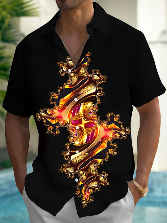 Men abstract print short sleeve shirt front view