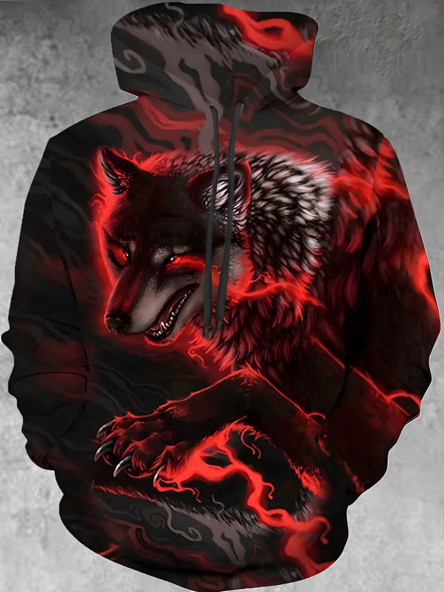 Men's wolf graphic long sleeve pullover hoodie front view