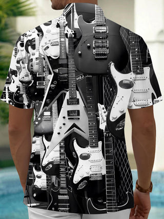 Men's music print short sleeve shirt back view
