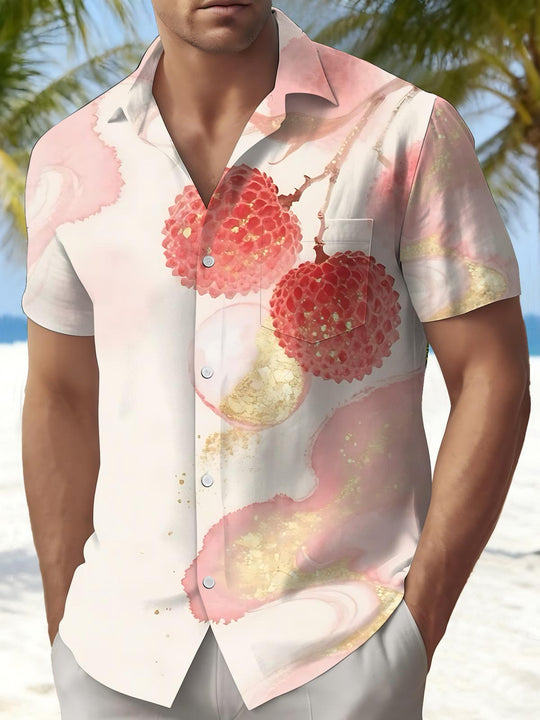 Litchi Print Men's Pocket Short Sleeve Shirts