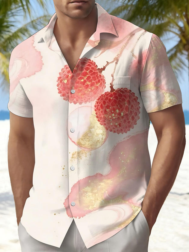 Litchi Print Men's Pocket Short Sleeve Shirts