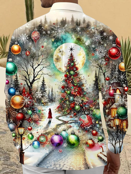 Christmas Tree Men's Pocket Long Sleeve Shirts