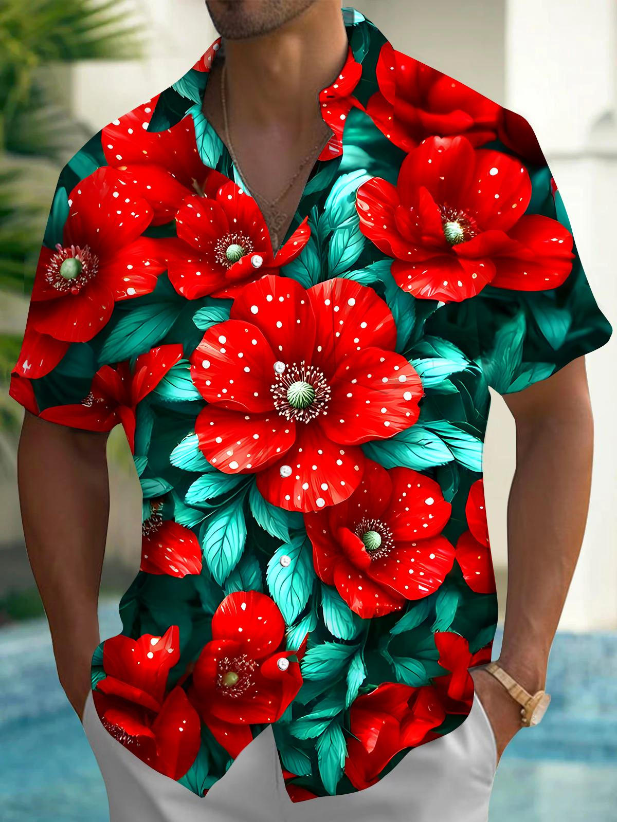 Floral Men's Pocket Short Sleeve Shirts