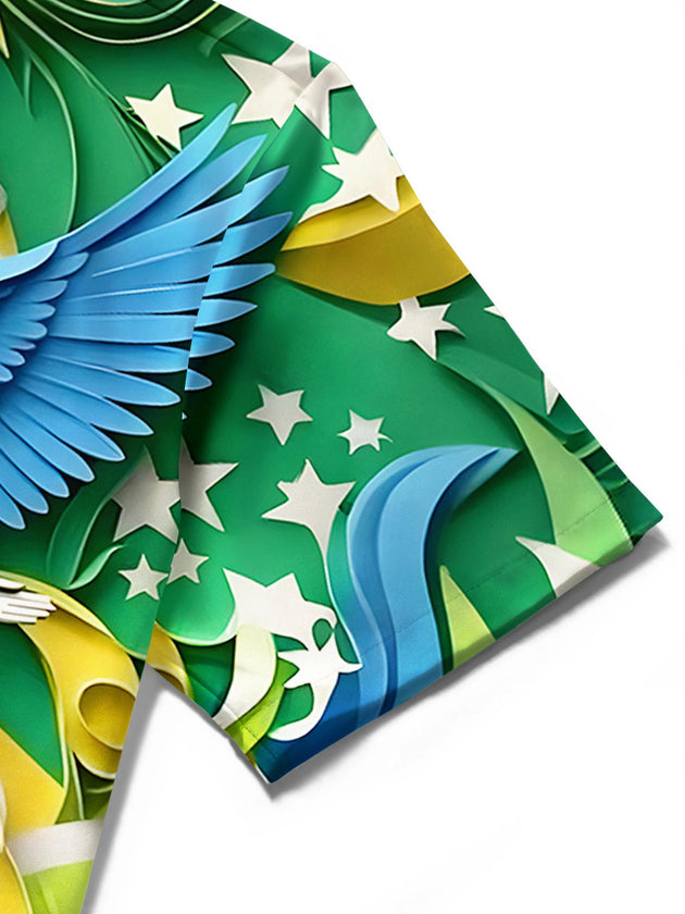 men's parrot print shirt close-up short sleeve