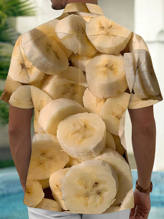 Men's banana print short sleeve shirt back view