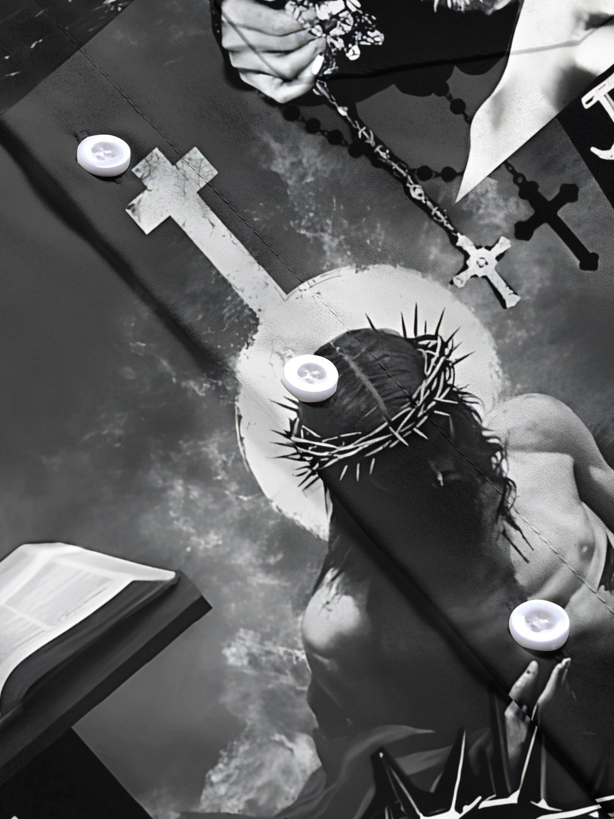 Christian Jesus Print Men's Pocket Short Sleeve Shirts