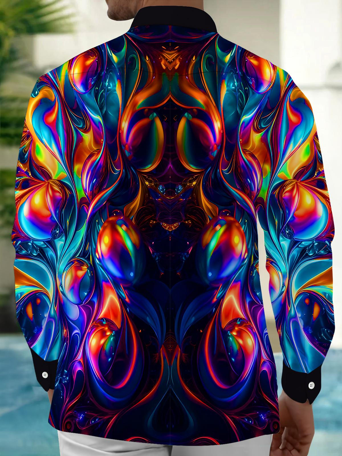 Psychedelic Colorful Abstract Men's Pocket Long Sleeve Shirts