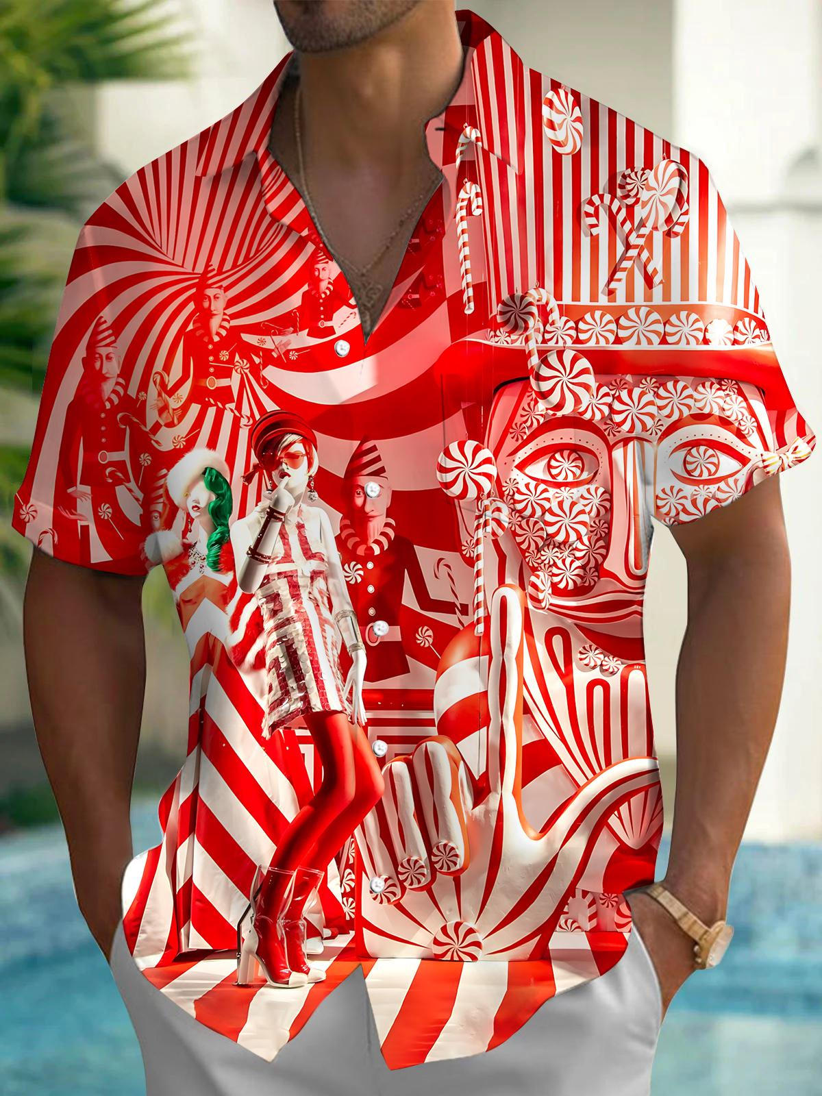 Christmas Print Men's Pocket Short Sleeve Shirts