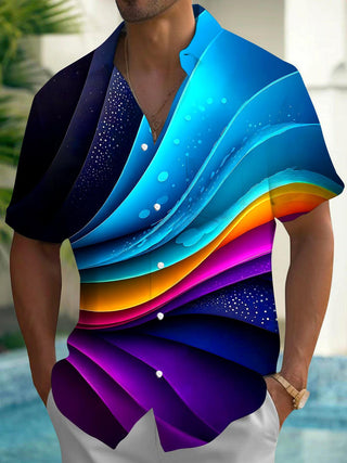 Men abstract print short sleeve shirt front view